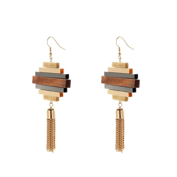 💕last one Boho Nature Wood Tassel Dangle Earrings - Picture 5 of 6